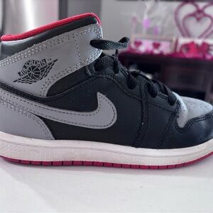 Jordan Kids Black and Gray Sneakers with Red Accents